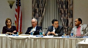 Four Broward Health commissioners at a January board meeting. Left to right, Jennifer O'Flannery Anderson, chair Joel Gustafson, David Di Pietro and Clarence McKee Photo: Karla Bowsher