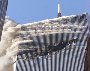 The North Tower of New York's World Trade Center on Sept. 11, 2001