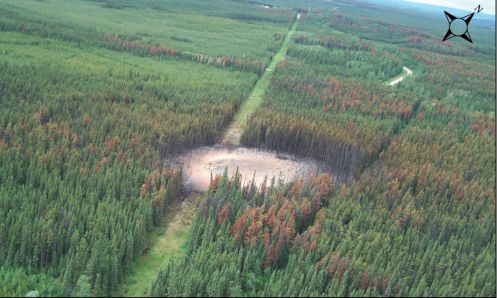 Aerial view of the explosion site of Spectra Energy's Nig Creek Pipeline in 2012. Photo: Transportation Safety Board of Canada