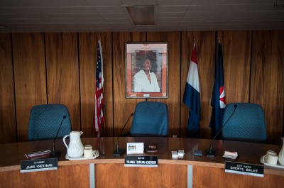 The City Council chambers of Jennings, Missouri. In addition to the mayor, five of the eight sitting city council members have been sued over a debt. Photo: Edwin Torres/ProPublica
