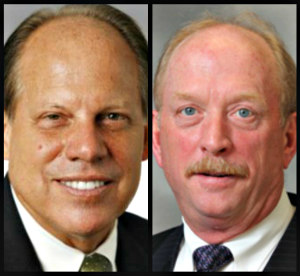 Ex-Broward Health Medical Center Chief Executive Calvin Glidewell, left, and former Broward Health CFO Robert K. Martin