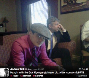 Andrew Miller with Libertarian Party presidential nominee Gary Johnson in a photo he tweeted last year