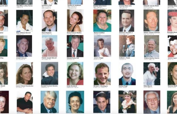 dozens of small photos of victims