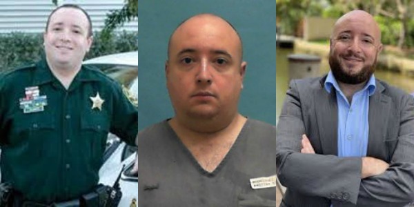 Three photos of Jonathan Bleiweiss as a BSO deputy, inmate and justice center president