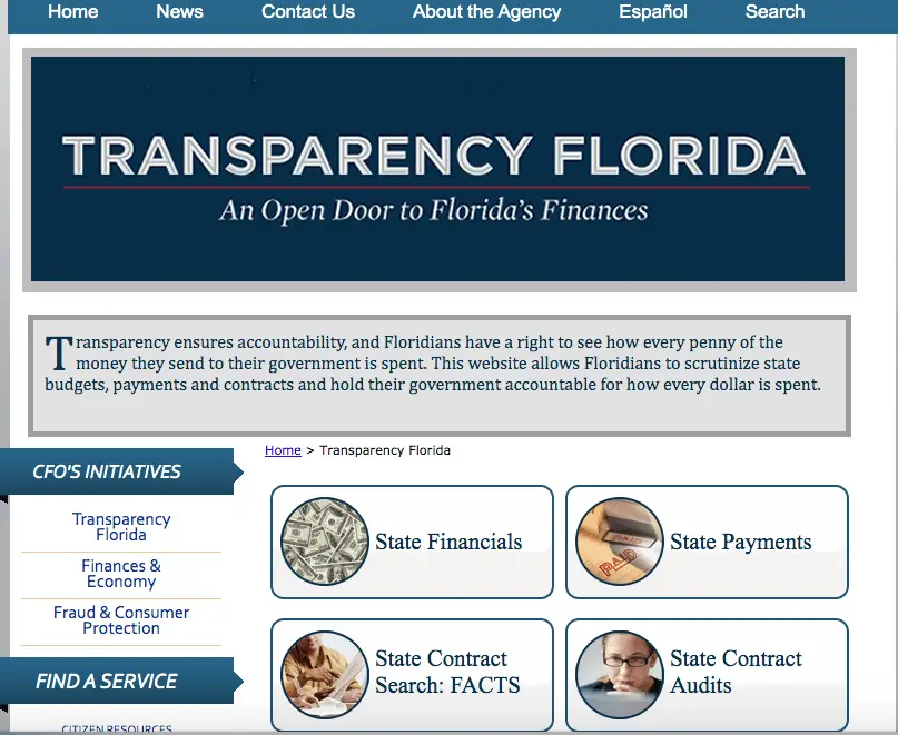 The State of Florida website where COVID-19 contracts are supposed to be made public, but aren't. ﻿